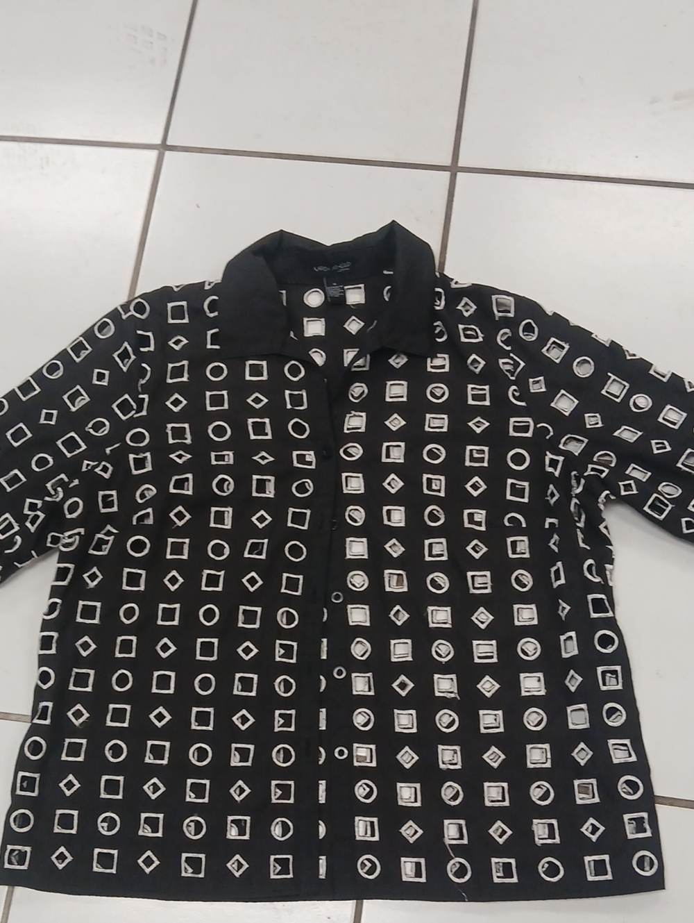 Black Geometric Print Casual Shirt Jacket - Unbranded